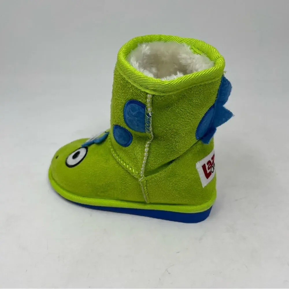 Lazy One Green Dinosaur Fur Lined Toasty Toez Slippers XS (6-7)